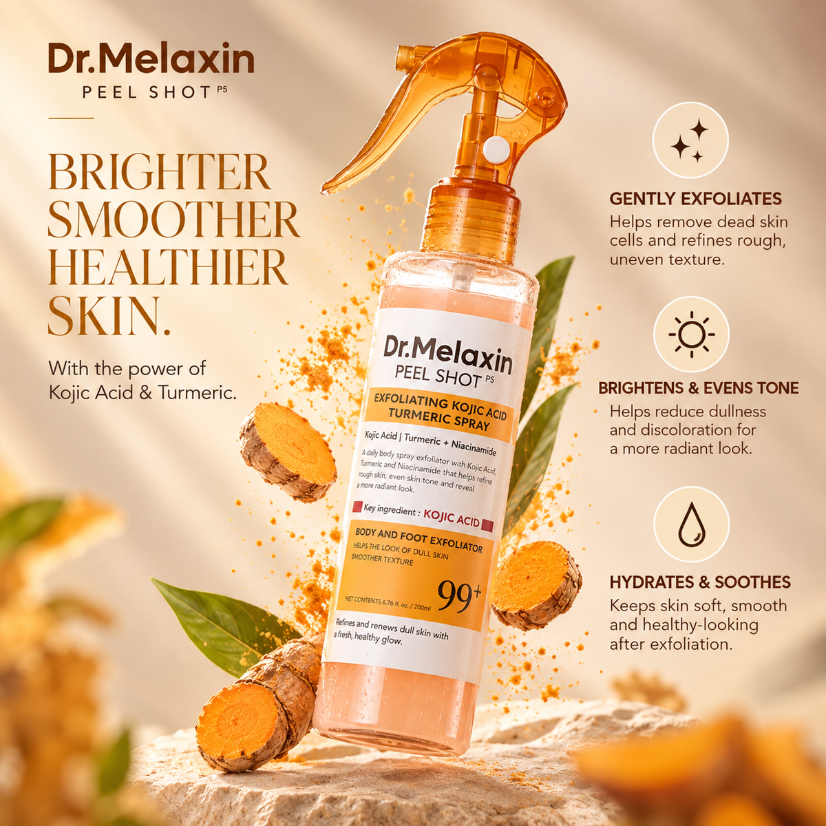 Dr.Melaxin Body Keratin Care Kojic Acid Turmeric Spray Gently Exfoliating Peeling Solution Korean Skincare All Skin Types 200ml