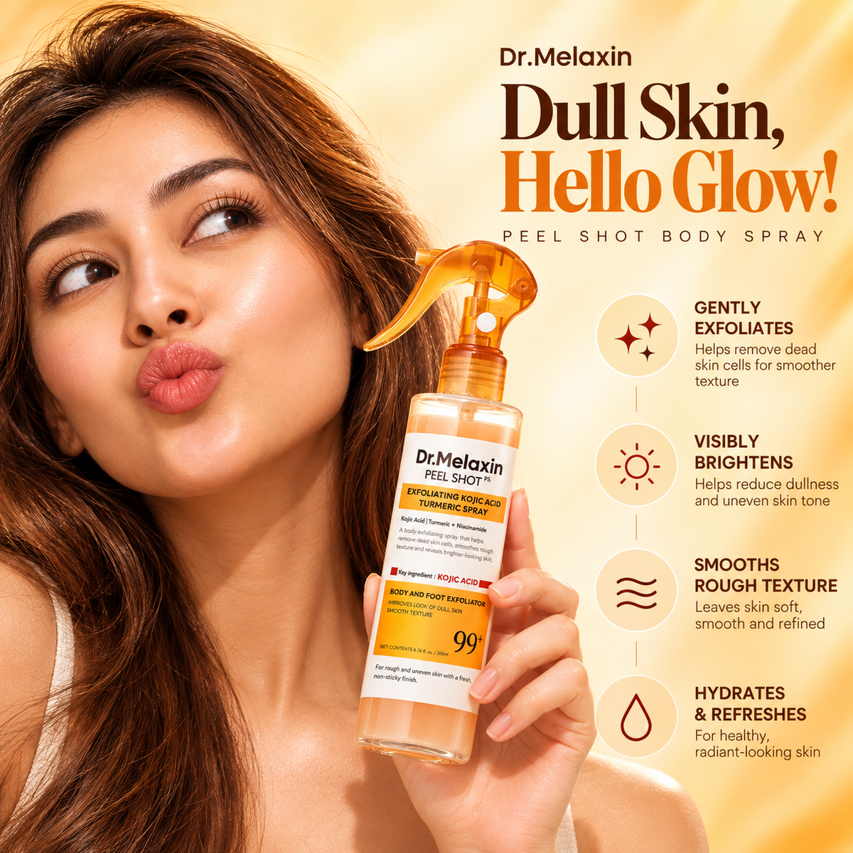 Dr.Melaxin Body Keratin Care Kojic Acid Turmeric Spray Gently Exfoliating Peeling Solution Korean Skincare All Skin Types 200ml